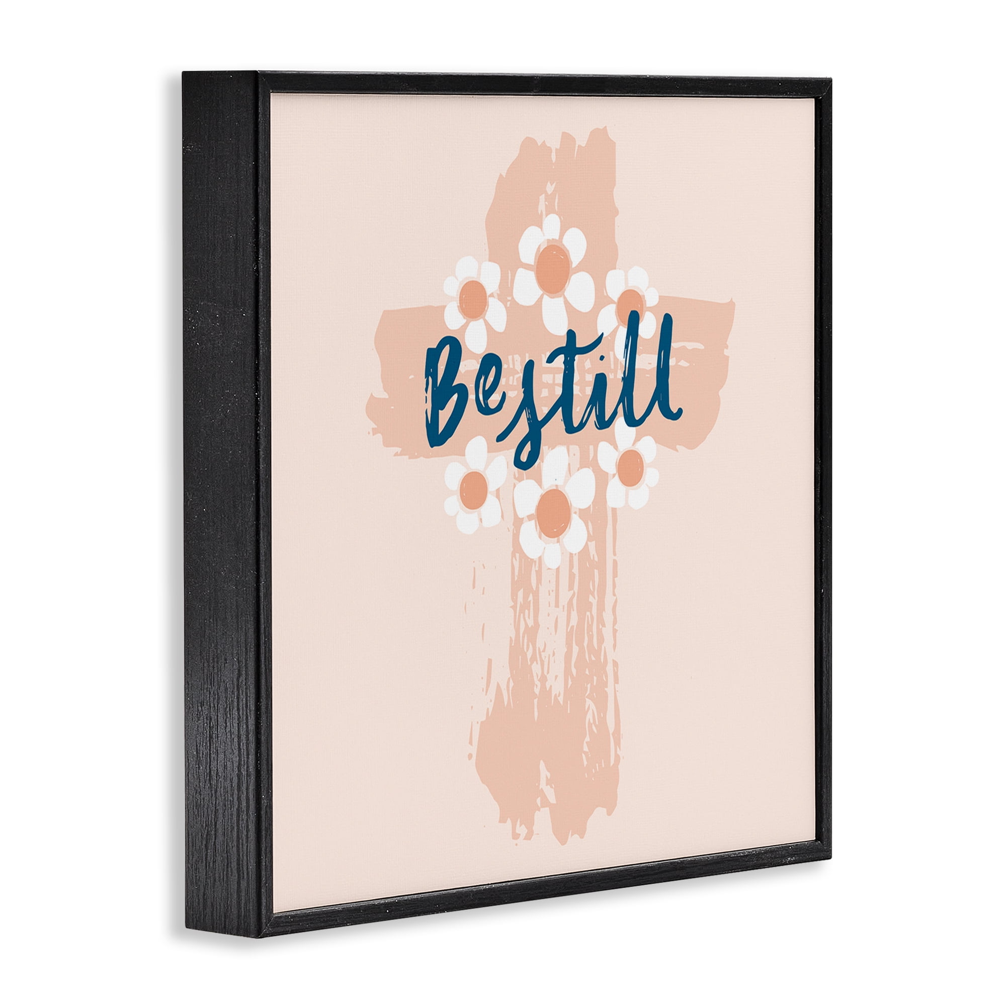 Stupell Industries Be Still Pastel Cross Religious Painting Black Framed Art Print Wall Art, 17 x 17