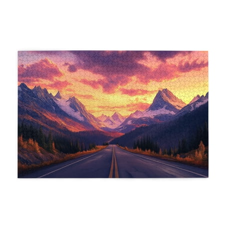 1000 PCS 1000 Piece Wooden Puzzles Mountain Road Unique And Beautiful Design Classic Mountain Road Landscape Art Puzzle Gift For Landscape Enthusiasts Impossible Hard Difficult Challenging Puzzles
