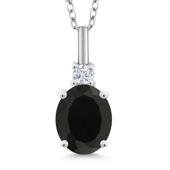 Gem Stone King 1.68 Cttw Black Onyx Pendant Necklace for Women | 925 Sterling Silver | Gemstone December Birthstone | Oval 9X7MM | With 18 inch Silver Chain