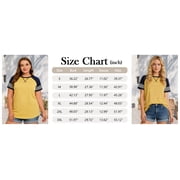 TEMOFON Summer Short Sleeve Tops for Women Color Block Casual Tunic Crew Neck Striped T Shirts Yellow Women Tops Size L