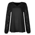 thumbnail image 5 of T-Shirt for Women Women's Loose V-neck Lace Patchwork Long Sleeved Casual T-shirt Top, 5 of 5