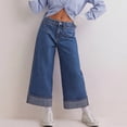thumbnail image 2 of Tnhcen Women's Spring Casual Striped Denim Wide Leg Culotte Jeans, High Waist Loose Fit Cropped Straight Leg Pants, 100% Denim, Plus Size S-XL Relaxed Fit Jeans for Women, Trendy Denim Trousers, 2 of 6