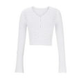 thumbnail image 4 of Fengactive Women's Crochet Crop Top Cardigan Bell Sleeve Knit Hollow Out Button V Neck Fashion Sweater Tops, 4 of 6