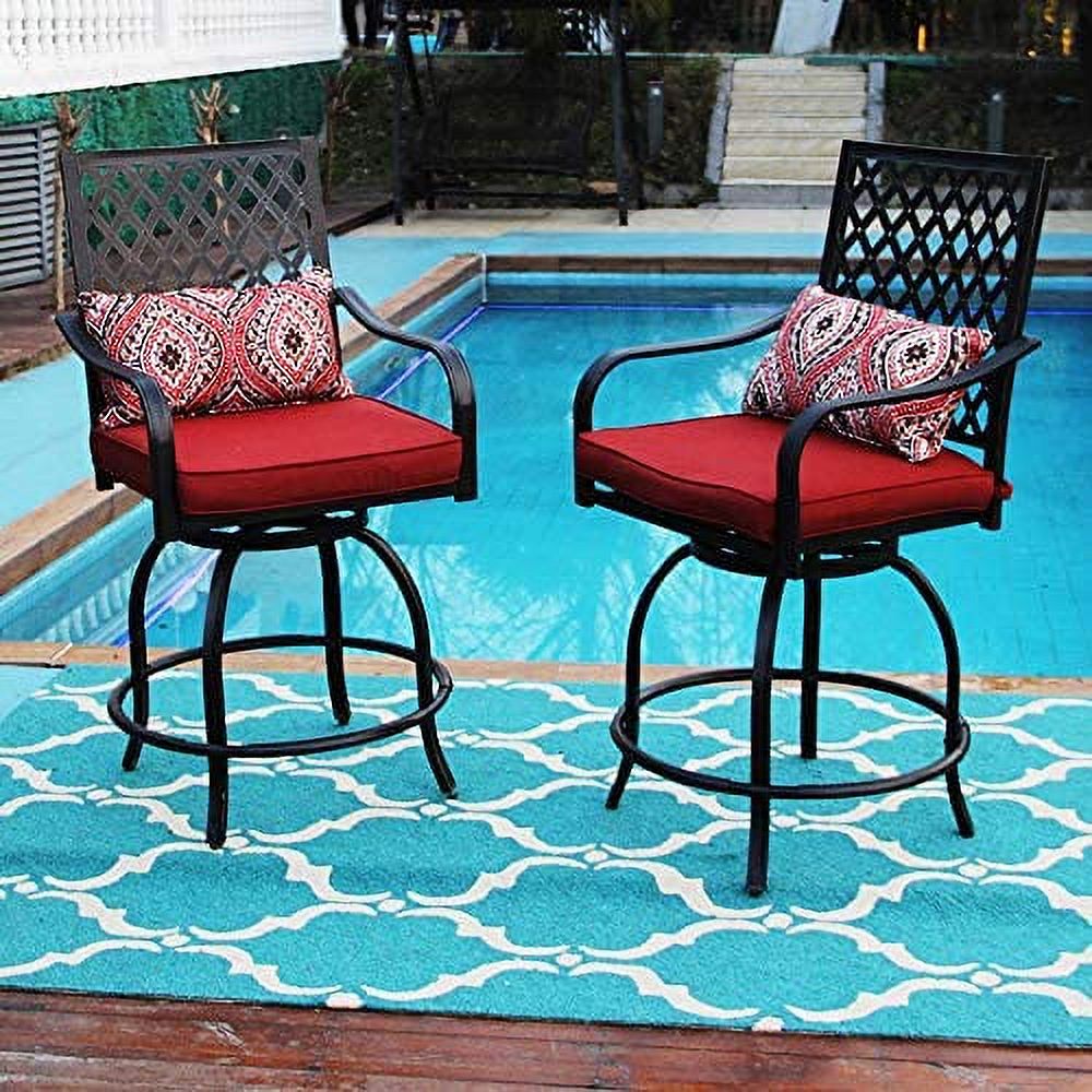 MF Studio 4-Piece Patio Dining Chairs Outdoor Swivel Bar Stools Extra Wide Height Modern Patio Furniture Suitable for Patio Garden Porch Dining Room with Red Cushion - image 2 of 6