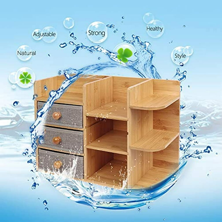 Bamboo-Makeup-Cosmetic-Storage-Organizer, Multi-Function Wood Cosmetic  Large Capacity Make Up Caddy Shelf Cosmetics Organizer Box, Natural Bamboo  