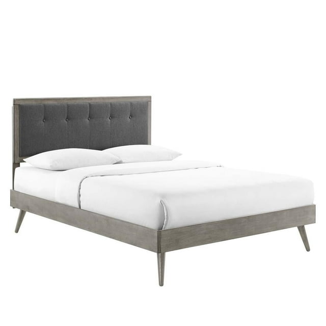 Modway Willow King Wood Platform Bed With Splayed Legs in Gray Charcoal