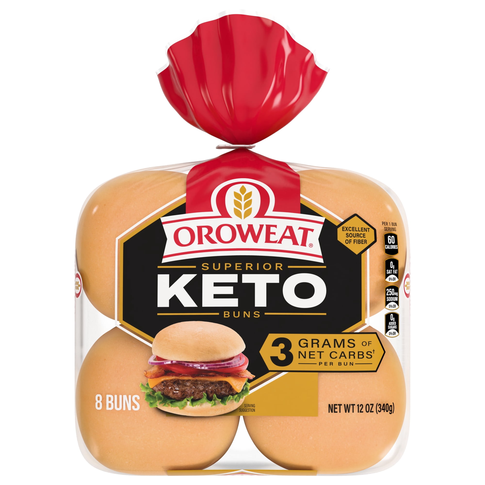 Oroweat Superior Keto Plain Hamburger Buns, 8 count, Hamburger Buns, 12 oz Bag