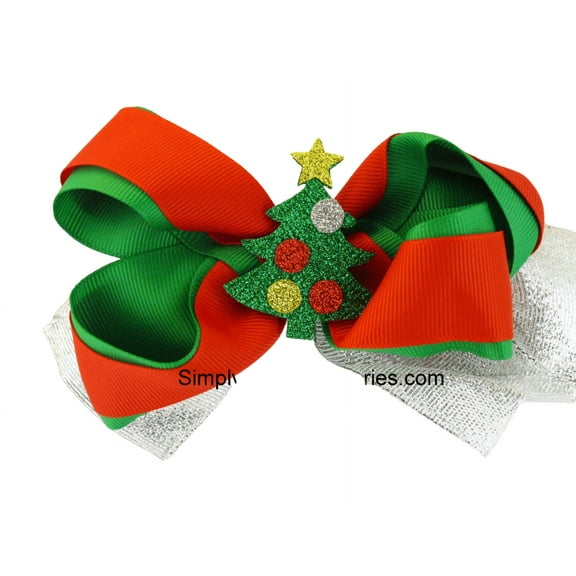 Christmas Tree Ribbon Salon Hair Clip Bow - 1 Pc.