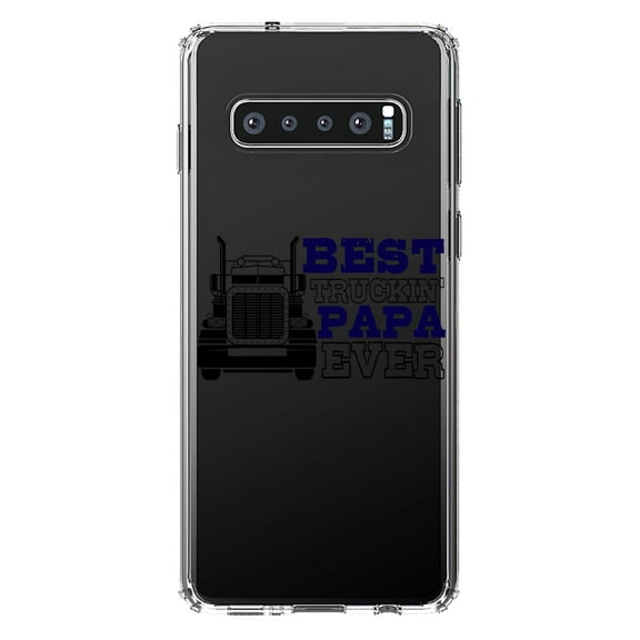 DistinctInk Clear Shockproof Hybrid Case for Samsung Galaxy S10  PLUS (6.4" Screen) - TPU Bumper Acrylic Back Tempered Glass Screen Protector - Best Truckin' Papa Ever