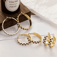 thumbnail image 3 of YEUOYEA Gold Plated Checkered Hoop Earrings for Women, Black White Enamel Wide Hoops, 40mm, 3 of 7