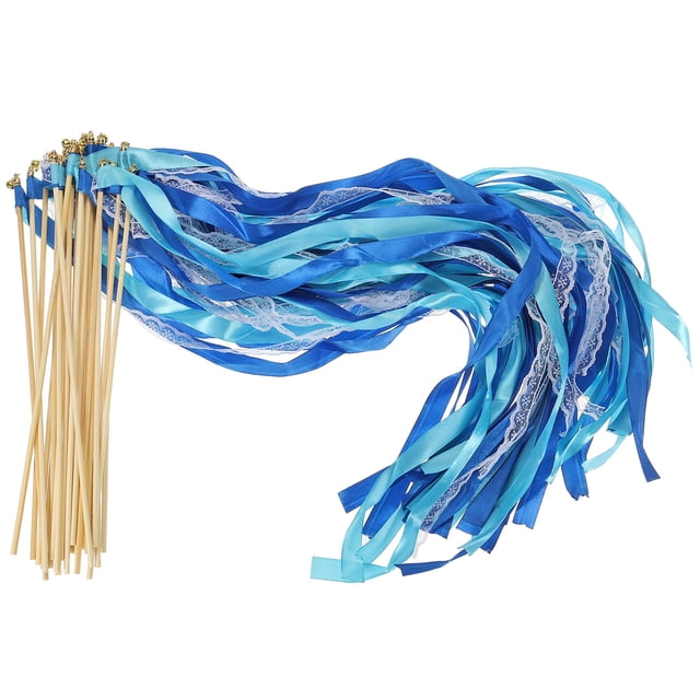 Unique Bargains Lace Silk Ribbon Fairy Sticks Wands for Wedding Party, Navy Blue/Sky Blue 25 Pack