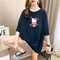 thumbnail image 3 of Hello Kitty nuevo verano de talla grande Top de algodón para niños niñas holgada con estampado cubierta del vientre Camiseta de manga corta con cuello redondo, 3 of 5
