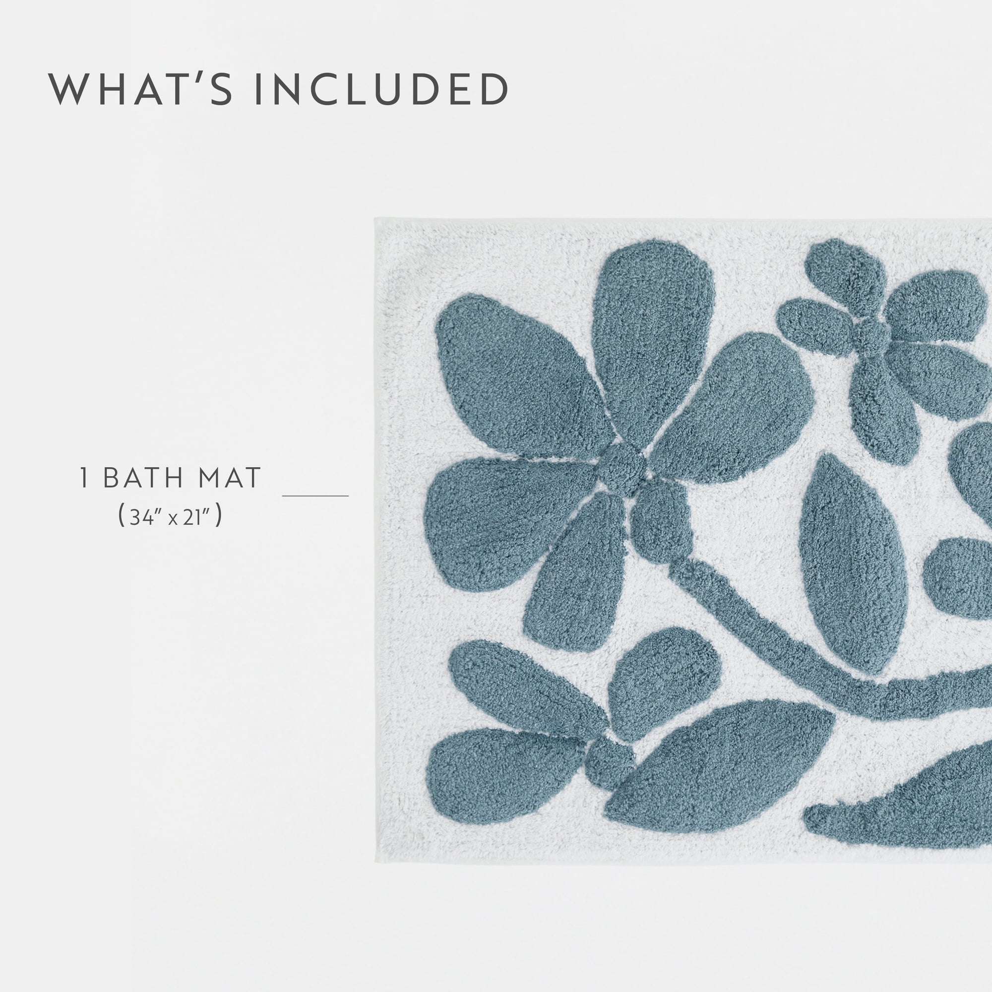 Noble Linens Floral Pattern Cotton Bath Mat, 34 in x 21 in, Floral Light Blue
