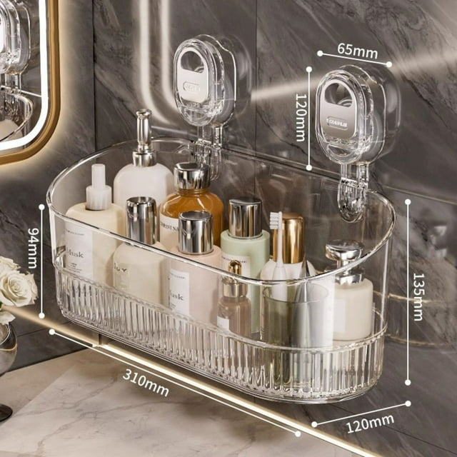 Under $5 Bathroom Shelves, No Drill Bathroom Suction Storage Box Corrugated Suction Cup Storage Rack Powerful Suction Storage Box Suction Cup Shower Caddy Bathroom Organizers and Storage