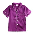 thumbnail image 4 of LYMAYTER Little Girls Boys V-Neck Silk Pajamas Set Baby Stain Printed Sleepwear Pjs 2 PCS Short Sleeve Jammies Loungewear Outfit for Toddler 9 M-13 Years, 4 of 9