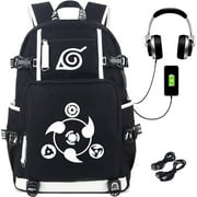 Roffatide Anime Naruto Backpack Luminous School Bag Leaf Village Sharingan Laptop Backpack with USB Charging Port & Headphone Port