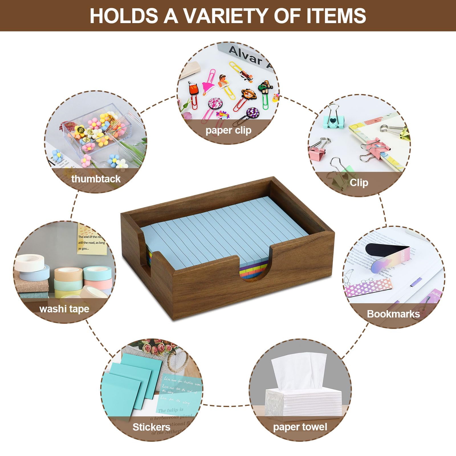 Multibey Walnut Sticky Note Holder - Durable Wood Desk Organizer for Home, Office & Study, Stylish Adhesive Note Stand for Daily Notes, Reminders & Decor
