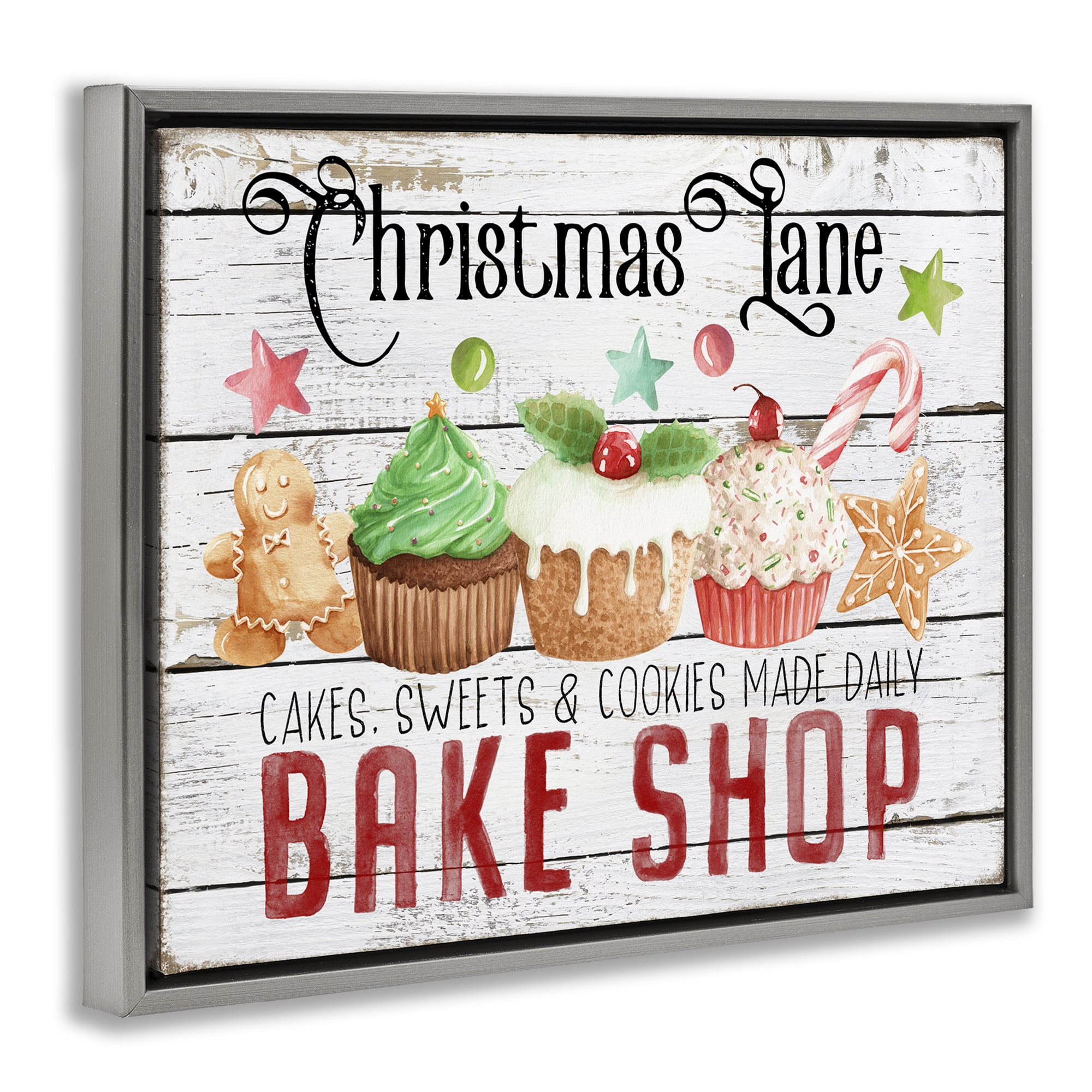 Stupell Industries Christmas Lane Bake Shop Holiday Painting Gray Floater Framed Canvas Art Prints Wall Art, 31 x 25