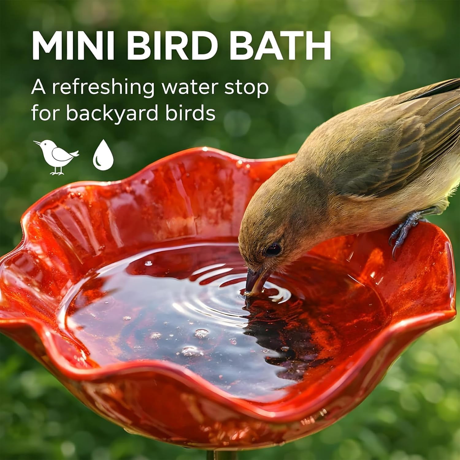 Metal Flower Garden Stakes Bird Bath, Mini Bird Bath & Pollinator Water Station, Handmade Metal Flower Garden Stake (5PC)