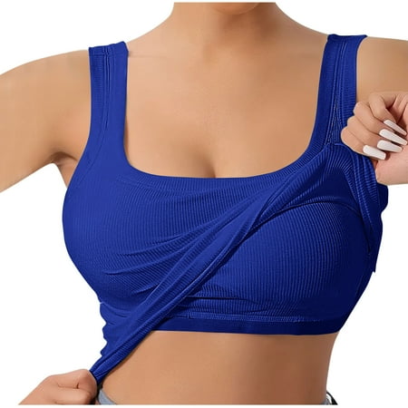 Chbgutlmr Tank Tops with Bulit in Bra for Women Ribbed Square Neck Slim Fitted Backless Camisole Tops