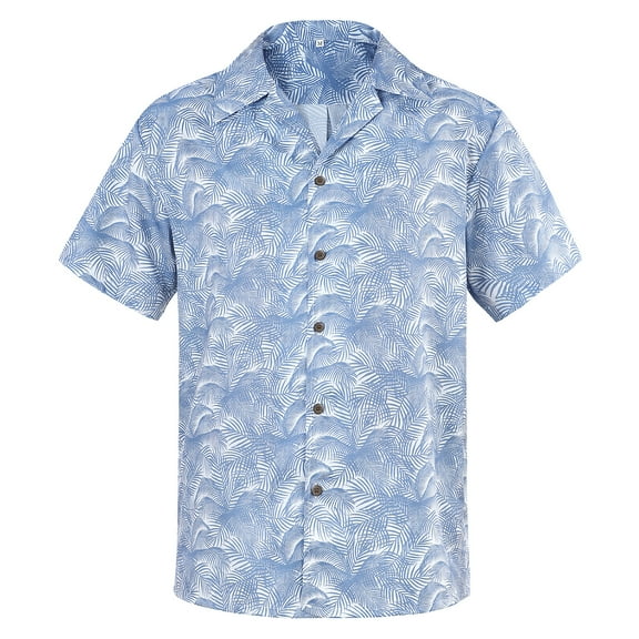 American Trends Hawaiian Shirt for Men Short Sleeve Button Down Shirts Beach Shirts for Men Palm Leaf Blue M