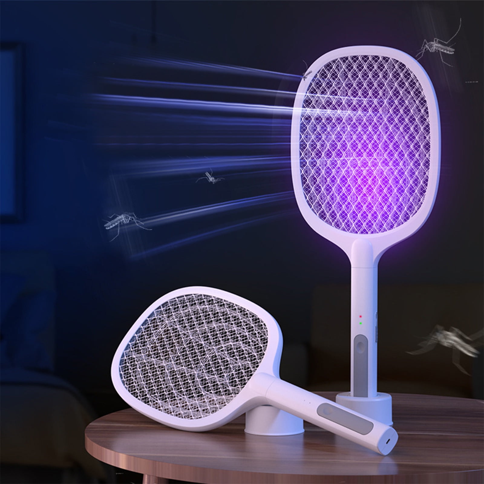 Nkmbld Electric Handheld Bug Zapper, Indoor/Outdoor Electric Fly Swatter Racket for Flies Insect Killer Trap Home Office Camping Patio, White