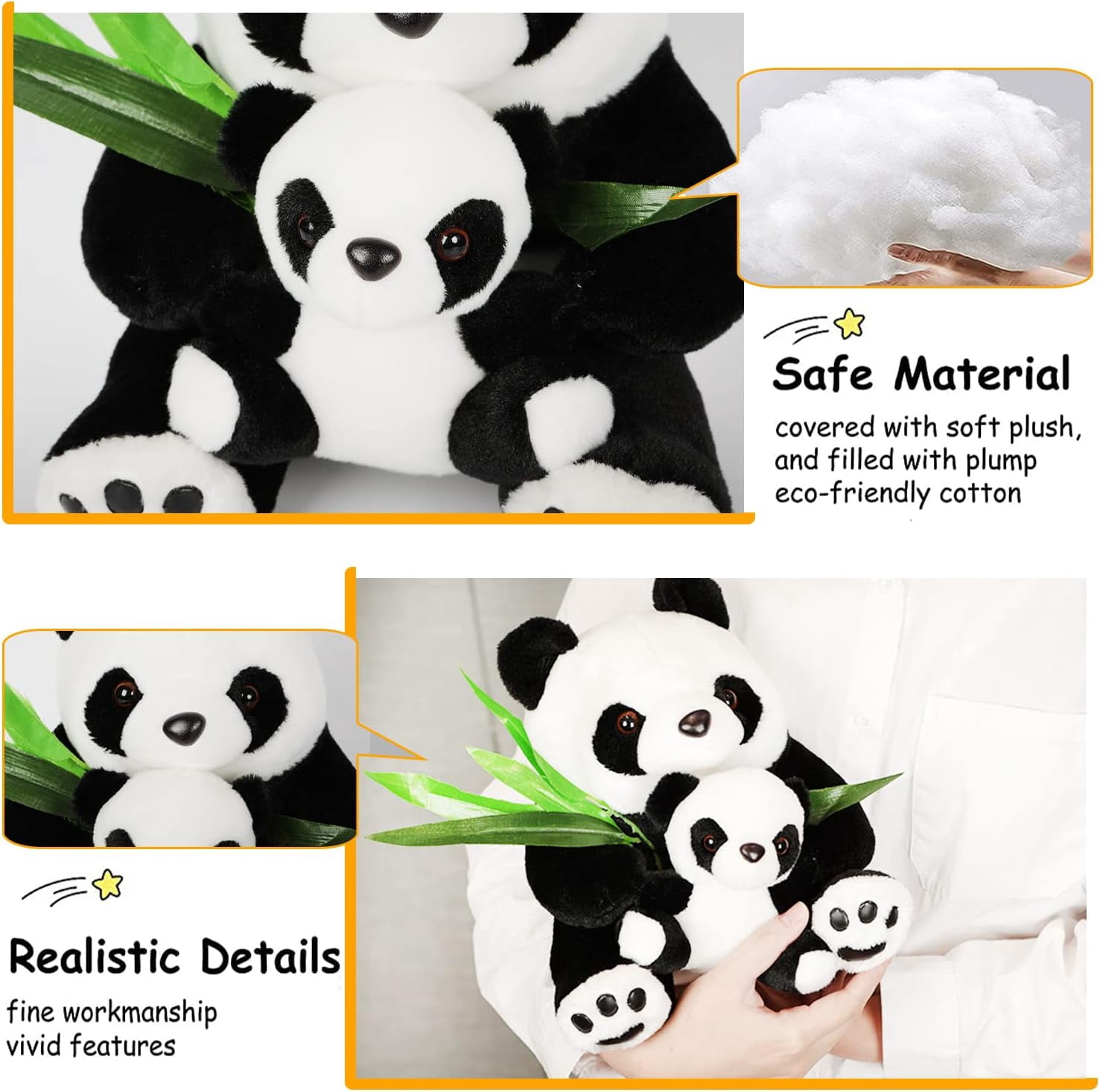 TYMZDYN 12" Plush Panda Stuffed Animals with Panda Baby Soft Toy, Native Mom & Baby Plush Bamboo Panda