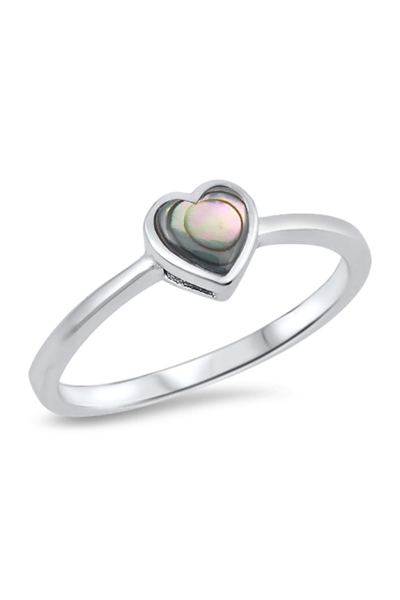 Simulated Abalone Little Heart Ring Sterling Silver Size 8