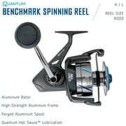 Quantum Benchmark Spinning Fishing Reel, Size 8000 Reel, 5+1 Bearings, 4.7:1 Gear Ratio, Aluminum Frame, SEALOQ 6 Protection, GEARTEQ Machined Gears, CFX200 Carbon Fiber Xtreme Drag, Silver/Blue