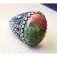 thumbnail image 4 of Unakite Jasper Mens Ring, Natural Unakite Jasper Ring, Oxidized, 925 Silver Ring, Birthday Gift, Heavy Mens Ring, Arabic Design, Ottoman Style Ring, Christmas, Turkey Mens Signet Ring, 4 of 6