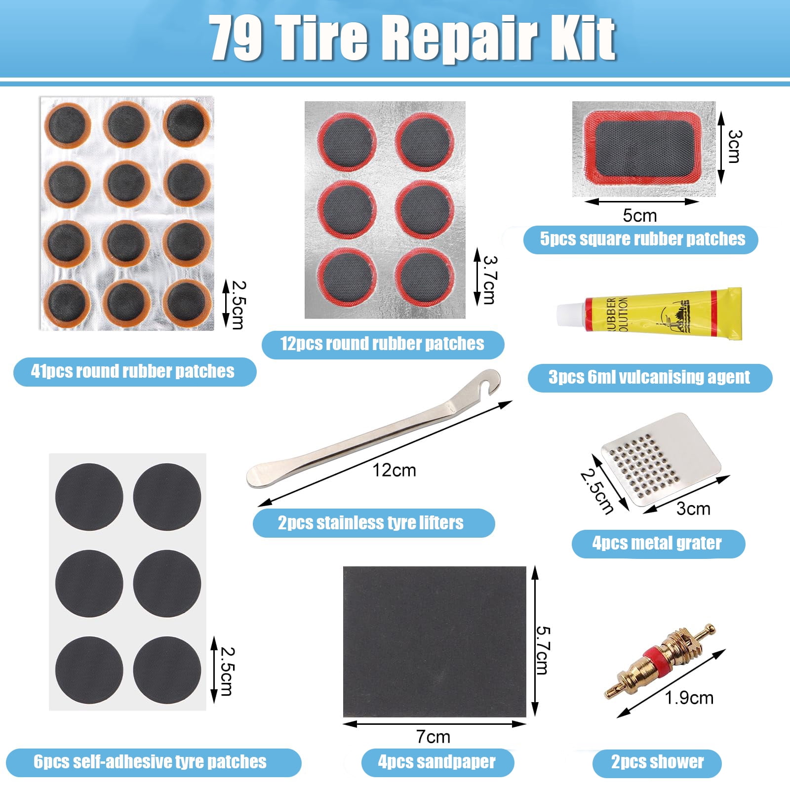 SPOKKI Rubber Solution Bicycle Inner Tube Repair Kit (79 Pieces)