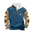 thumbnail image 2 of PNTUTB Men's Fleece Stand-up Collar Quarter Zip Casual Retro Ethnic Print Warm Pullover Sweatshirts with Pocket, 2 of 5