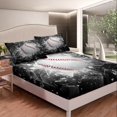 thumbnail image 4 of Baseball Sheets Baseball Bed Sheets Set Full Size for Teens Bedroom Decor Sports Game Sheet Set Cool Sports Baseball Gaming Flat Fitted Sheet Black White Room Decor 4 Pieces, 4 of 5