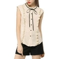 thumbnail image 6 of MODA NOVA Juniors Tie Neck Cap Sleeve Button Down Ruffle Summer Shirts, 6 of 7