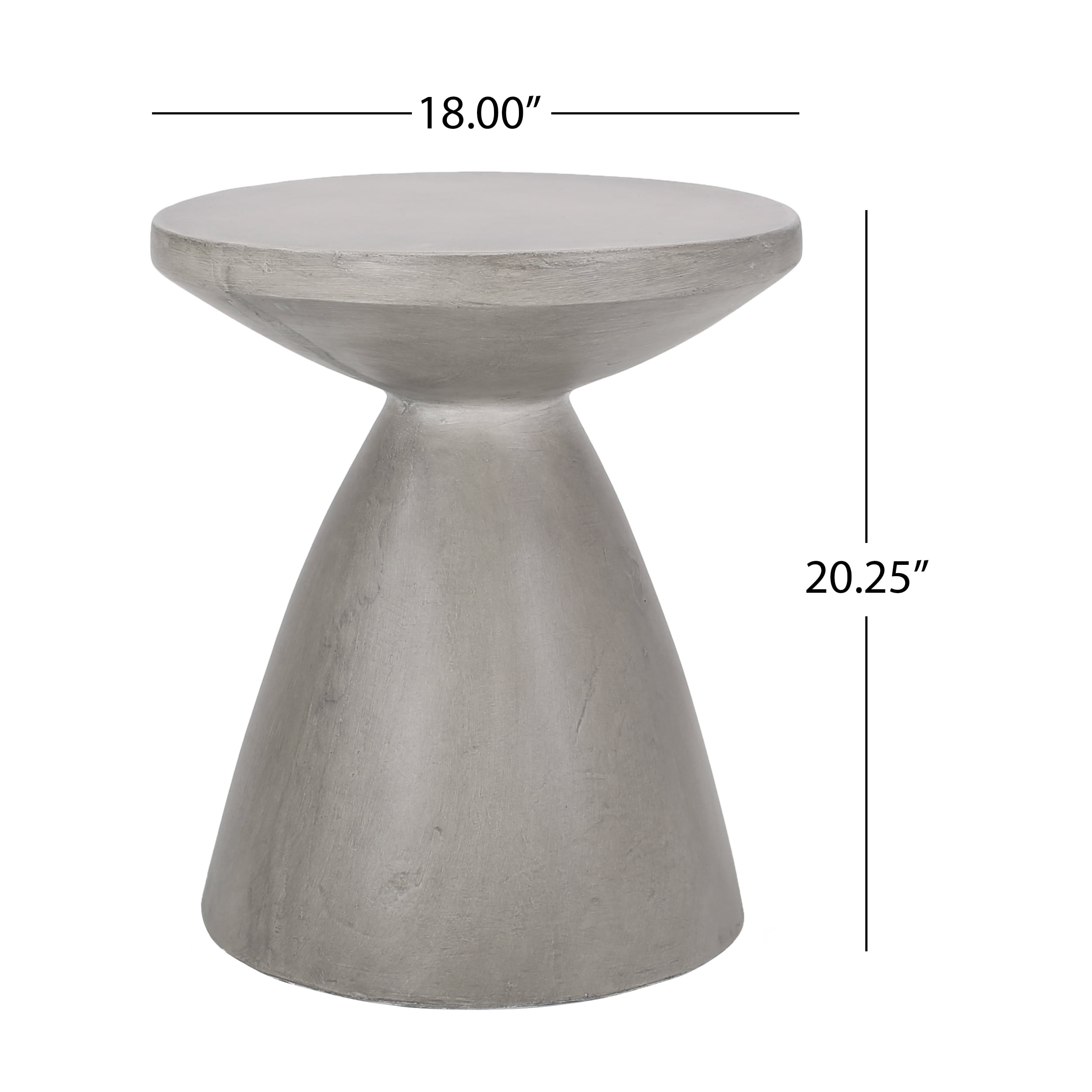 Light Gray Magnesium Oxide Outdoor Side Table with Hourglass Pedestal, 18 in x 18 in x 20.25 in