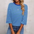 thumbnail image 2 of XMYRZ Womens Tops 2026 Striped Tie Back Short Sleeve T Shirts Crewneck Casual Loose Fit Basic Tee Summer Outfits, 2 of 9