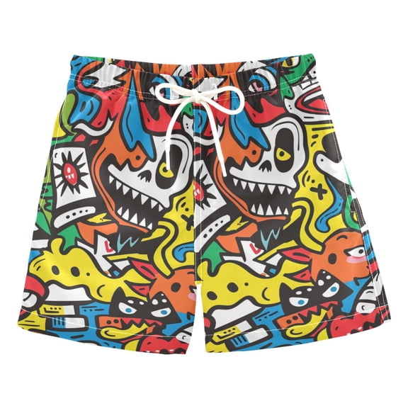 Horror Funny Faces Graffti Style Boys' Swim Trunks Board Shorts Beach Pants Bathing Bottoms 2T