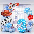 thumbnail image 5 of EP Toy Themed Decorations, 9pcs Cow Print Sky Blue Cloud Balloons with Rocket Balloon and Cowboy Hat Balloon for Kids Inspired Story 3rd Birthday Party Decorations (3rd), 5 of 13