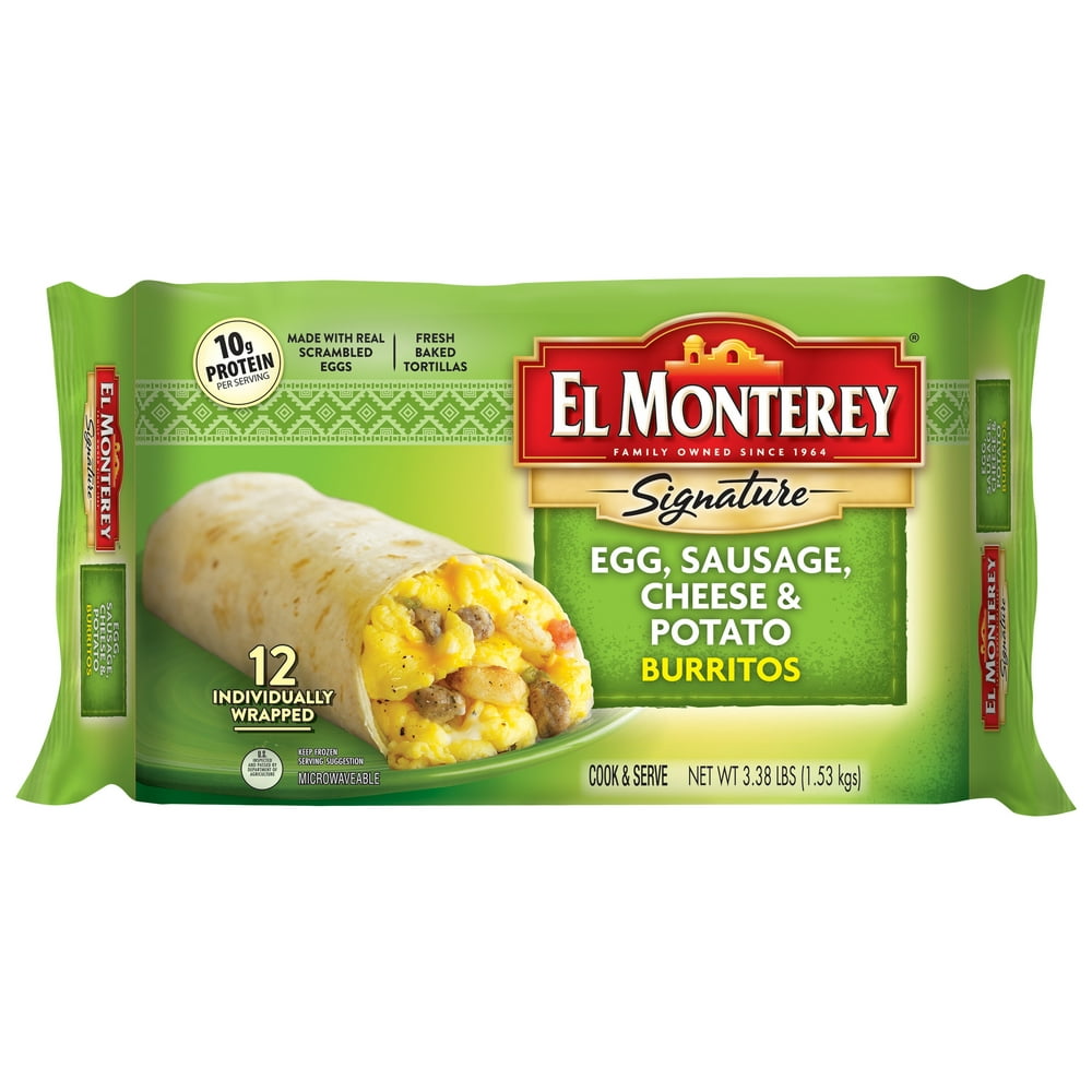 El Monterey Signature Egg Sausage Cheese Potato Breakfast Burritos 12