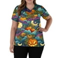 thumbnail image 5 of LHVUOA Women's Halloween Scrubs Top Cute Halloween Print Short Sleeve V Neck Blouses Stretch Medical Scrubs Blouses T Shirts with Pockets, 5 of 5