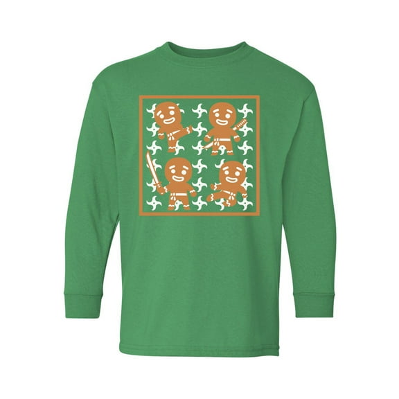 Awkward Styles Xmas Long Sleeve Shirt for Kids Youth Girls Boys Gingerbread Ninja Christmas Pattern Shirt