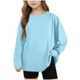 thumbnail image 2 of CLOISE Long Sleeve Tops for Kids Girls Boys Shirts Crewneck Casual Pullover Solid Color Loose Blouses Light Blue 12T, 2 of 8