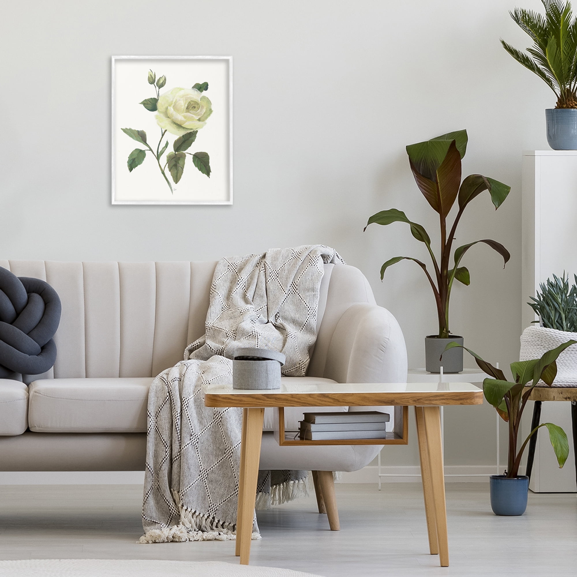 Stupell Industries Cream Garden Rose with Buds White Framed Giclee Art, design by Nan