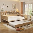 thumbnail image 2 of Solid and Stable Wooden Full Size Daybed with Storage Shelves, Multi-Functional Bed with Twin Size Trundle Bed and Study Desk (Natural), 2 of 12