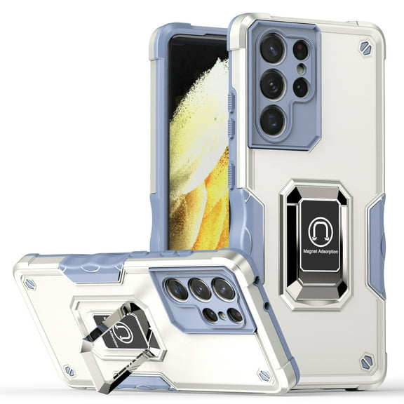 Mantto for Galaxy S21 Ultra Cover with Ring Kickstand, Impact-Resistant, Shockproof, Protective Bumper Magnetic with Car Mount Durable Hybrid Rugged Phone Case For Samsung Galaxy S21 Ultra, White