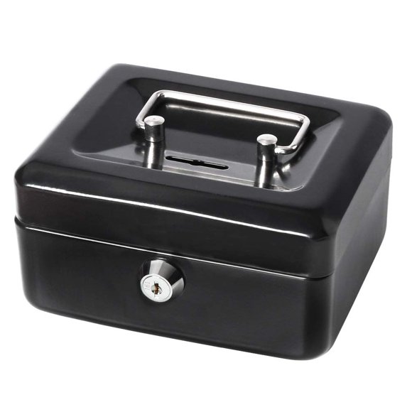 Boîte à Billets avec Fente pour Enfants, Decaller Petite Boîte à Argent avec Plateau à Billets et Serrure à Clé, 6 1/5 Pouces x 5 Pouces x 3 Pouces, Noir, QH15010TP