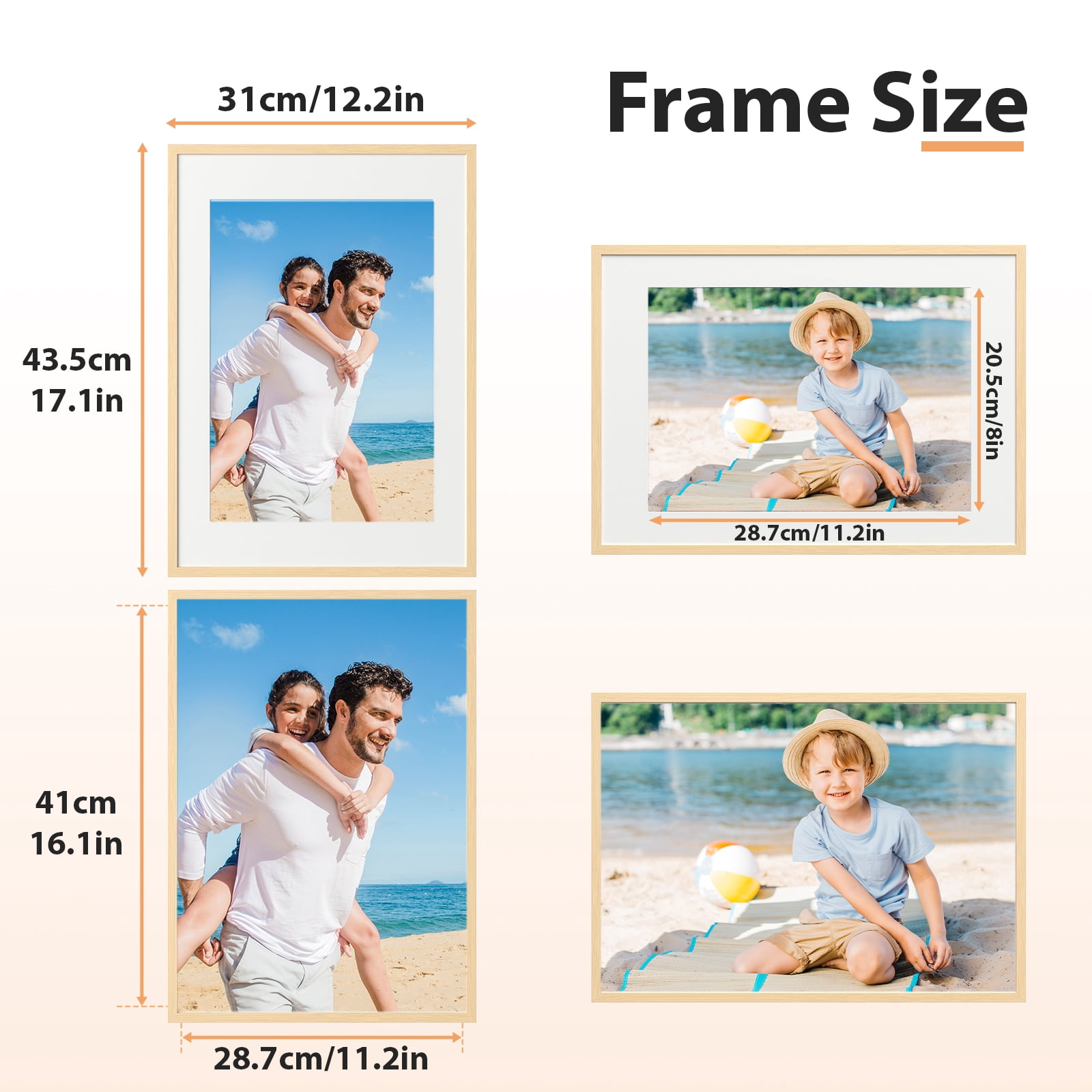 LIZEVINC 4 Pack 11x14 Picture Frame, Display Pictures 8x10 with Mat or 11x14 Without Mat, Wall Hanging Photo Frame, Wood Grain