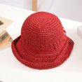 thumbnail image 5 of Sombrero de paja con banda de encaje para mujer, circunferencia de 56-58 cm, protector solar, plegable, para playa, 5 of 5