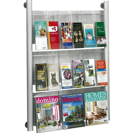 Nine Pocket Magazine Rack - Safco, SAF4134SL, Luxe 9 Pocket Magazine Wall Rack, 1 / Each, Silver Frame