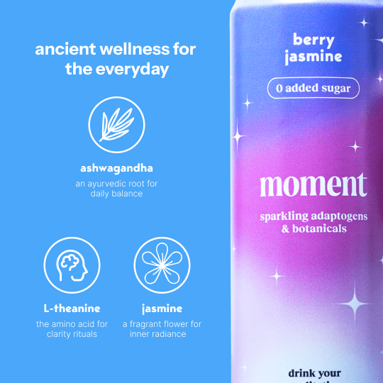 Moment Adaptogen Drink Berry jasmine Soda, 11.5 Oz, 12 Pack Cans